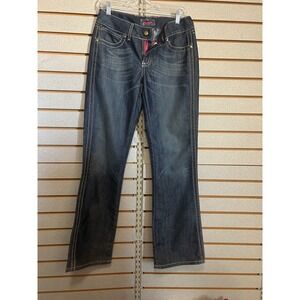 Wrangler Premium Patch Low Rise Bootcut Jeans Dark Wash Pink Stitch 5/6x32